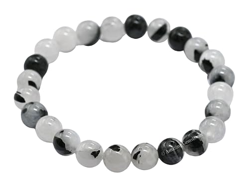 Amazing Gemstone Black Rutilated Quartz Crystal Bracelet for Women Men's Gifts - Protection Healing Crystal Bracelet - 8mm Gemstone Beaded Stretchable Bracelet Pulseras Para Hombres Mujer Stocking Stuffers Mothers Day Gift - color: Black Rutilated Quartz