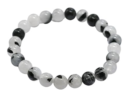 Amazing Gemstone Black Rutilated Quartz Crystal Bracelet for Women Men's Gifts - Protection Healing Crystal Bracelet - 8mm Gemstone Beaded Stretchable Bracelet Pulseras Para Hombres Mujer Stocking Stuffers Mothers Day Gift - color: Black Rutilated Quartz