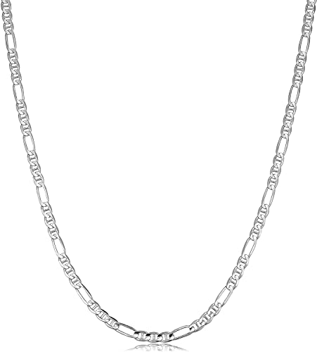Savlano 925 Sterling Silver Italian Solid Figarucci Figaro Mariner Flat Link Chain Necklace For Men & Women - Made in Italy Comes Gift Box - size: 26 Inch, style: 3MM