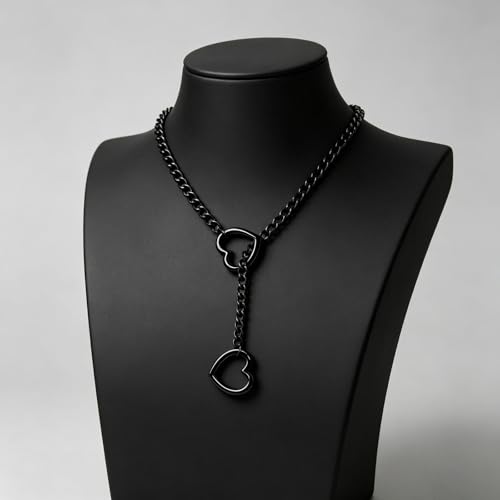 Choker Necklace for Women Gothic Goth Stainless Steel Slip Chain Chunky Long Drop Mens Punk Necklace Jewelry Gift - style: Black Heart