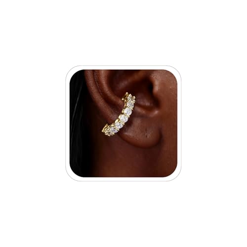 Ear Cuffs Non Piercing Gold Silver Earrings Cute Cubic Zirconia Sparkling Ear Cuff for Women Clip On Cartilage Huggie Earring Christmas Jewelry Costume - color: Gold-One