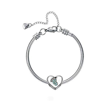 KunBead January-December Birthstone Footprint Heart Birthday Love Bead Charms Compatible with Pandora Bracelet for Mom Daughter Grandma Granddaughter - color: December