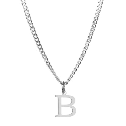Men’s Minimal Initial Necklace, Stainless Steel Gold Silver Tone 26 Letters Pendant Necklace for Men Women 3.5mm Cuban Chain Waterproof - style: B