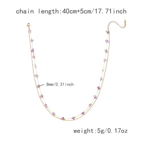 Harlermoon Natural Stone Layered Necklace for Women - 18K Gold Plated Stainless Steel Dainty Beaded Choker, Waterproof Tarnish Resistant Boho Summer Beach Jewelry Gift Box - color: Purple