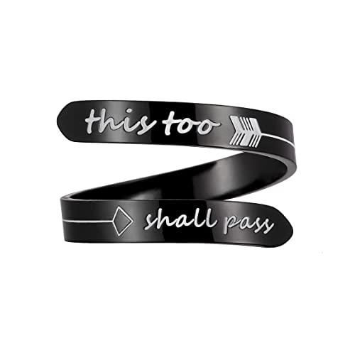 Opening Black Keep Going ring Stainless Steel Adjustable Never give up Jewelry Inspirational Opening Stacking Cute Hiphop Band - style: This too shall pass
