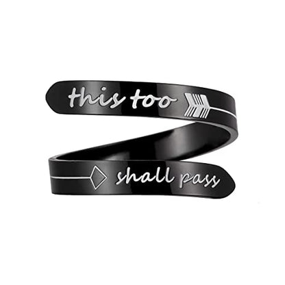 Opening Black Keep Going ring Stainless Steel Adjustable Never give up Jewelry Inspirational Opening Stacking Cute Hiphop Band - style: This too shall pass