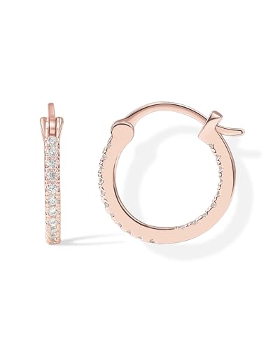 PAVOI 14K Gold Plated 925 Sterling Silver Post Cubic Zirconia Hoop Earrings | 925 Sterling Silver Posts, Cubic Zirconia Hoop Earrings for Women, Rhinestone Hoop Earrings, Sparkly Hoops - color: Rose Gold, size: 15 Millimeters