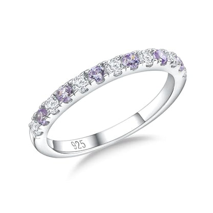 Birthstone Rings Eternity Band 925 Sterling Silver/Yellow Gold-Plated Created Gemstone Stackable Wedding Band 2.7mm Thin Half Eternity Rings for Women Size 6 to 10 - color: 06-Alexandrite-Jun.