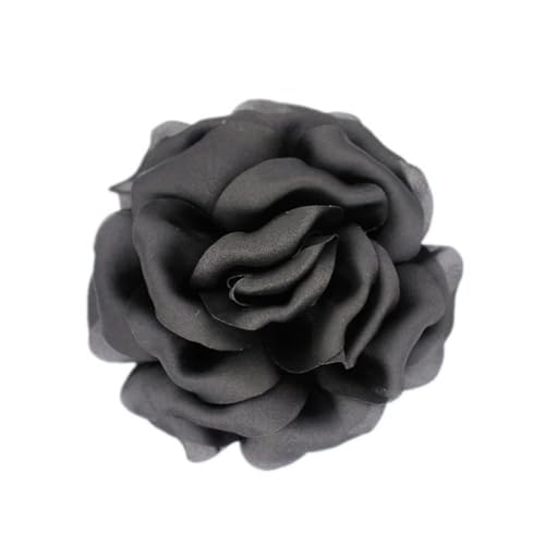 Satin Fabric Rose Flower Brooches Pins for Women Elegant 3D Large Camellia Flowers Floral Lapel Pins for Valentines Day Wedding Bridal Prom Banquet Party Dress Suit Clothes Accessories - color: Black