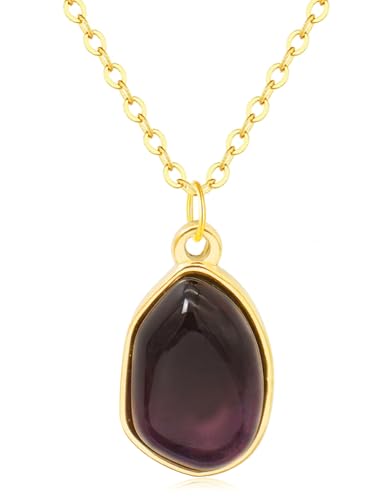 Stone Pendant Necklaces Gemstone Dangle Necklace 18K Gold Plated Teardrop Pendant Necklace for Women - color: Purple Gold