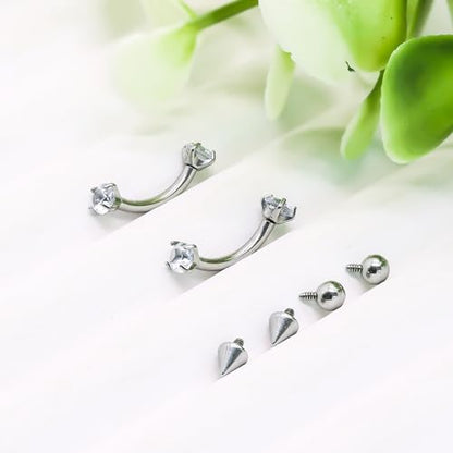 16G Eyebrow Piercing Jewelry Surgical Steel Internal Thread Curved Barbell Tiny Eyebrow Ring Vertical Labret Lip Jewelry Ear Rook Small Christmas Belly Button Ring for Women Men - color: white