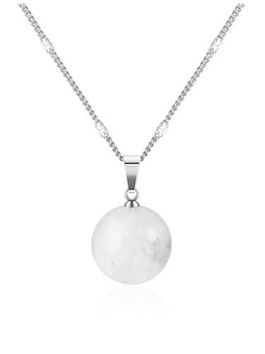 Jovivi Amethyst Obsidian Healing Crystals Ball Necklace for Women Men | 14mm Natural Stone Round Ball Bead Necklace Handmade Gemstone Pendant Protection Crystals Birthstone Jewelry - color: Clear Quartz