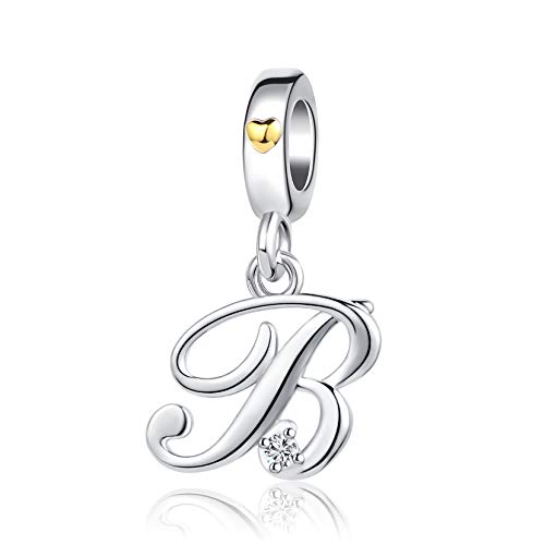 Silver Initial A-Z Letter Charm Compatible Pandora Charm Bracelets for Women Jewelry - style: B
