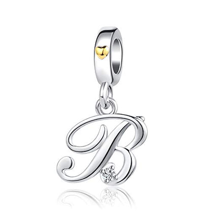 Silver Initial A-Z Letter Charm Compatible Pandora Charm Bracelets for Women Jewelry - style: B