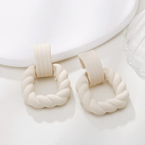 RUOFFETA Rectangle Earrings for Women, Acrylic Square Earrings Twisted Geometric Statement Jewelry - color: Cream