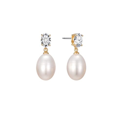 Pearl Drop Earrings Cubic Zirconia Stone Pearl Stud Earrings for Prom, Bridesmaids, Birthday Women Jewelry - color: Clear CZ Stone