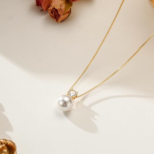 Ritach Pearl Necklaces for Women - Real Gold Plated Dainty Pearl Necklace Daisy Round Drop Pearl Choker Necklace Layered Gold Necklace for Women Teen Girls Bridesmaid Wedding Birthday Gifts - style: Gold-CZ Round Pearl