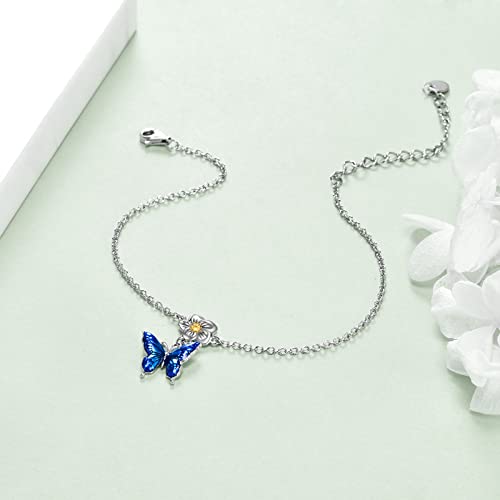 YAFEINI Anklet Bracelets for Women Girls Sterling Silver Hummingbird/Dragonfly/Butterfly Link Chain Anklets Jewelry Gifts - color: Butterfly chain anklets