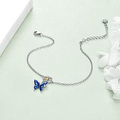 YAFEINI Anklet Bracelets for Women Girls Sterling Silver Hummingbird/Dragonfly/Butterfly Link Chain Anklets Jewelry Gifts - color: Butterfly chain anklets