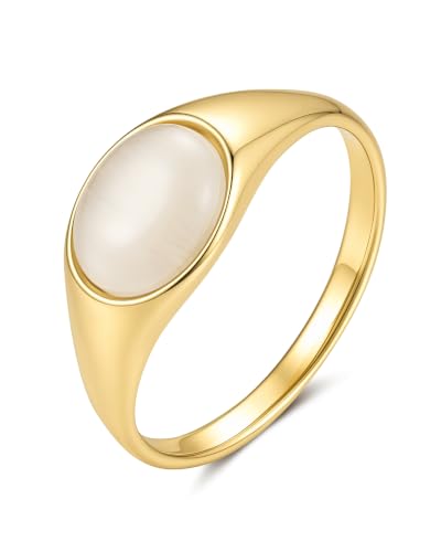 YeGieonr Gold Signet Rings for Women Non Tarnish Gold Rings, Waterproof Gemstones Statement Ring, 18K Gold Plated Stainless Steel Gem Stone Jewelry Gift for Everyday Wear - color: Cat's Eye