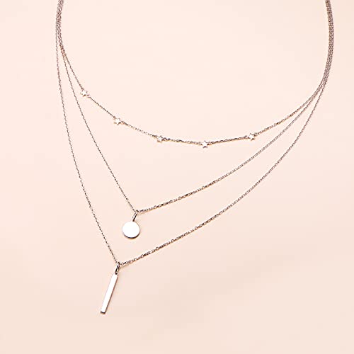 925 Sterling Silver Multilayer Layered Triple Long Chain Necklace for Women - style: Multilayer Layered