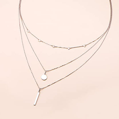 925 Sterling Silver Multilayer Layered Triple Long Chain Necklace for Women - style: Multilayer Layered