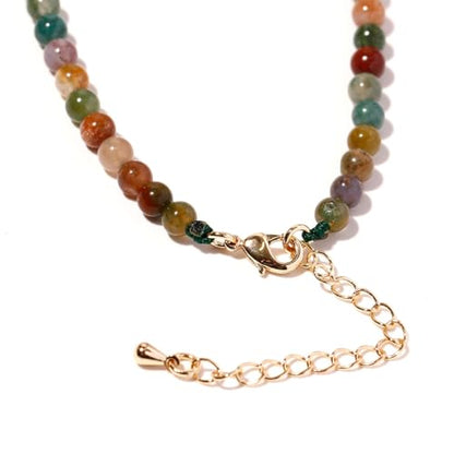 Simple 4mm Gemstones and Crystals Choker Necklace Unisex 16"-18" | Necklaces for Women Men, Adjustable, 40-45 cm Chain Length, Handmade, Spiritual Gemstones, Positive Energy, Daily Wear - style: Indian Agate