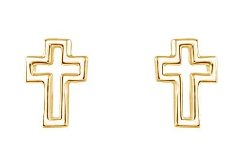 AFFY 14K Gold Plated 925 Sterling Silver Plain Minimalist dainty Stud Earrings Jewelry For Her Women Birthday Gift - color: Cross