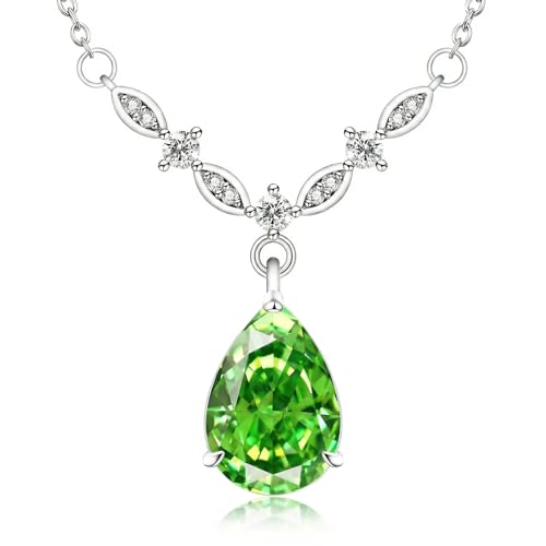 Platinum Plated Cubic Zirconia Teardrop Pendant Necklace Dangle Earrings Set, Silver Jewelry Set for Women,Wedding Jewelry Set for Bride,Bridesmaid Jewelry Gift, Gift for Valentine's Day, Birthday - color: Green