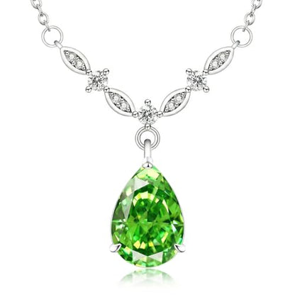 Platinum Plated Cubic Zirconia Teardrop Pendant Necklace Dangle Earrings Set, Silver Jewelry Set for Women,Wedding Jewelry Set for Bride,Bridesmaid Jewelry Gift, Gift for Valentine's Day, Birthday - color: Green