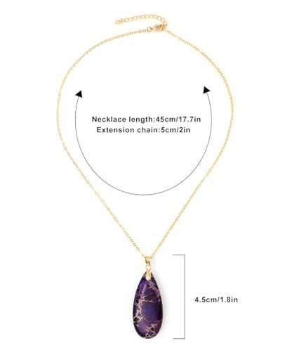 Stone Necklaces for Women Teardrop Gemstone Pendant Necklace Natural Stone Chain Necklaces - color: Purple Gold