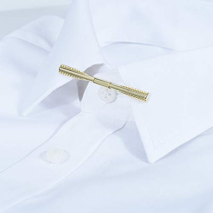 3PCS Men's Classic Tie Clips - Shirt Collar Clip Bar for Necktie - Gold, Silver, Black Tone - Tie Pins, Collar Holder - style: 60mm Length Oar Head