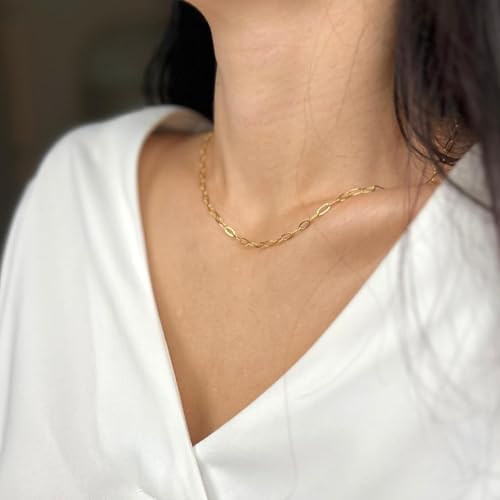 GTVOODX 33 Feet Gold Paperclip Necklace Chains Bulk for Jewelry Making | Oval Soldered Stainless Steel Necklace Bulk Chain Roll Spool for DIY Bracelet Craft Supplies with Lobster Clasps Jump Rings - color: Gold Thin Paperclip Chains