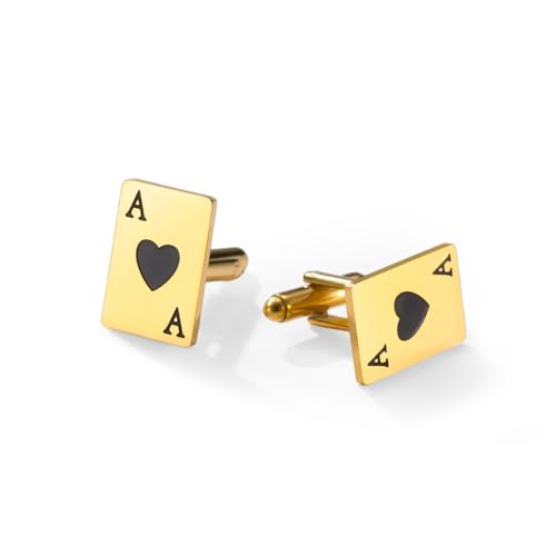 Cufflinks for Men Delicate Stainless Steel Wedding Business Cufflinks Gifts for Groom Husband French Shirt Accessories - style: Ace of Spades-Gold
