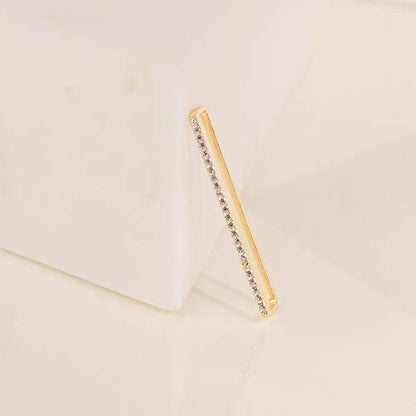18k Gold Pave Bar CZ Diamond Clip On Cartilage No Piercing Stacking Ear Cuff