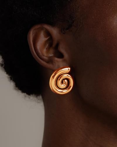 Gold Chunky Earrings for Women Trendy, 14K Gold Plated Dainty Kont Earrings Statement Minimalist Hypoallergenic Stud Earrings - color: Kayla & Rose Gold