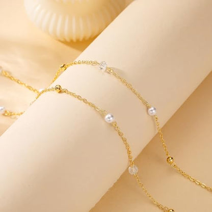 CHESKY Waist Beads for Women, Dainty 14k Gold Plated Waist Chain Beach Accessories Cute Belly Chain Body Chain Gold Chain Belts for Women Summer Beach Jewelry for Womens Gifts Rave Outfits for Womens - style: pearl beads-gold