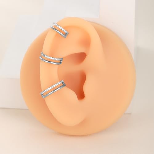 Xpircn ASTM F136 Titanium Double Hoop Septum Click Nose Rings Lip Rook Lobe Tragus Helix Cartilage Daith Conch Earrings Clear CZ Paved Nose Piercing Jewelry for Women Men - color: CZ Double Rings Silver, size: 16G 12mm