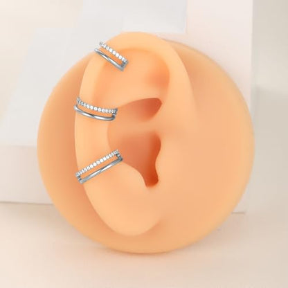 Xpircn ASTM F136 Titanium Double Hoop Septum Click Nose Rings Lip Rook Lobe Tragus Helix Cartilage Daith Conch Earrings Clear CZ Paved Nose Piercing Jewelry for Women Men - color: CZ Double Rings Silver, size: 16G 12mm