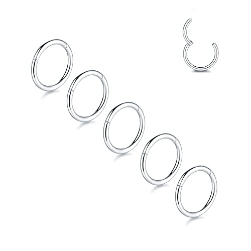 Aumeo 14G 16G 18G 20G Nose Ring Hoop Stainless Steel Hinged Segment Rings Hoops Nose Clicker Ring Tragus Helix Cartilage Daith Rook Earring Piercing Jewelry for Women Men - style: 5pcs 20g 6mm Silver