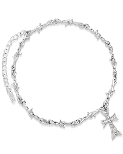 Stainless Steel Gothic Y2K Punk Rock Emo Biker Pendant Necklace | Cosplay Vintage Viking Alt Edgy Fashion Charm Necklace Jewelry for Men Women Active Daily Wear - style: Barbed Wire Large Cross