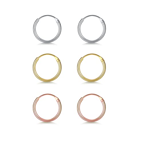 EPIRORA Silver Hoop Earrings- Cartilage Endless Small Hoop Earrings Set for Women Men, 3 Pairs of Hypoallergenic 925 Sterling Silver Tragus Earrings Nose Lip Rings - color: 3 Pairs(8mm*3)-Silver/Gold/Rose Gold