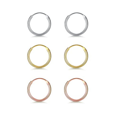 EPIRORA Silver Hoop Earrings- Cartilage Endless Small Hoop Earrings Set for Women Men, 3 Pairs of Hypoallergenic 925 Sterling Silver Tragus Earrings Nose Lip Rings - color: 3 Pairs(8mm*3)-Silver/Gold/Rose Gold