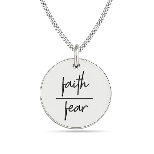 LeCalla 925 Sterling Silver Encouraging Jewelry Gift for Women | Courage, Strength, Believe, Motivational, Inspirational & 3D Bar Necklace | Inspirational Message Pendant Necklace Jewelry - color: Faith-Fear