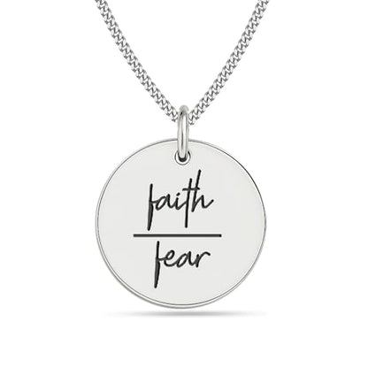 LeCalla 925 Sterling Silver Encouraging Jewelry Gift for Women | Courage, Strength, Believe, Motivational, Inspirational & 3D Bar Necklace | Inspirational Message Pendant Necklace Jewelry - color: Faith-Fear