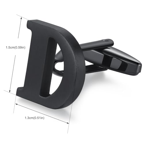 HONEY BEAR Black Initial Letter Round Cufflinks Tie Clip Set for Men | Wedding Business, Tarnish-Resistant, Steel-Plated Copper Base, Gift Box, for Groomsmen, Father, Husband, Anniversary, Formal - style: D