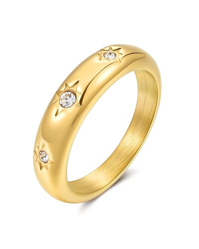 YeGieonr Gold Rings for Women Non Tarnish, 18K Gold Plated Stainless Steel North Star Signet Ring, Waterproof Dainty Pinky Statement Ring, Tarnish Free Gold Jewelry for Women - color: North Star Band
