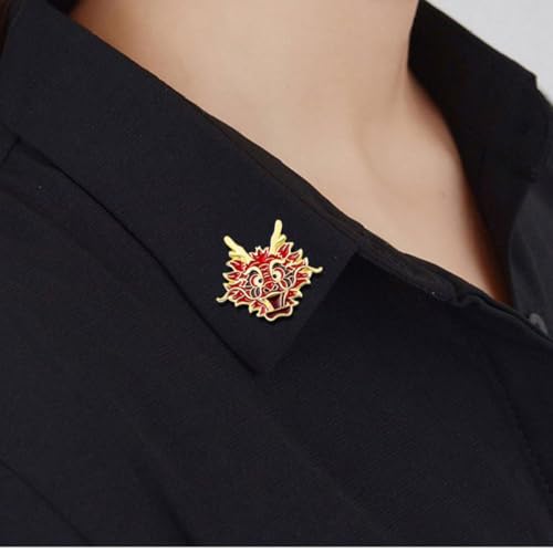 4pcs Chinese Dragon Enamel Lapel Pin Set, Dragon ChineseZodiac Style Traditional Design Red Yellow Pink Blue Green - color: GOLD