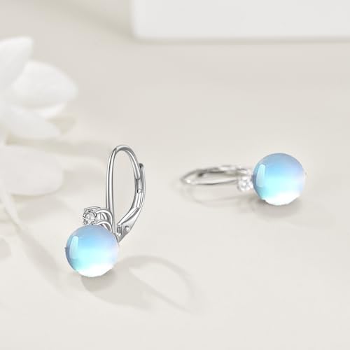 TIGER RIDER Pearl Earrings 925 Sterling Silver Leverback Hypoallergenic Drop Earring Jewelry for Women Birthday Gifts - style: Moonstone