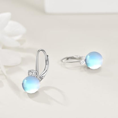 TIGER RIDER Pearl Earrings 925 Sterling Silver Leverback Hypoallergenic Drop Earring Jewelry for Women Birthday Gifts - style: Moonstone